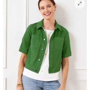 Talbots Vibrant Green Short-Sleeve Jean Jacket - Size XL